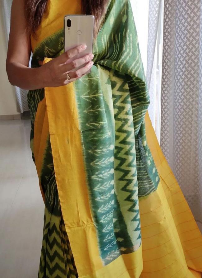 Linen Mahendi Daily Wear Printed Saree